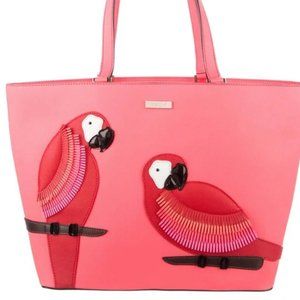 Kate Spade Talk The Talk leather parrot pink black red tote bag tropical tote